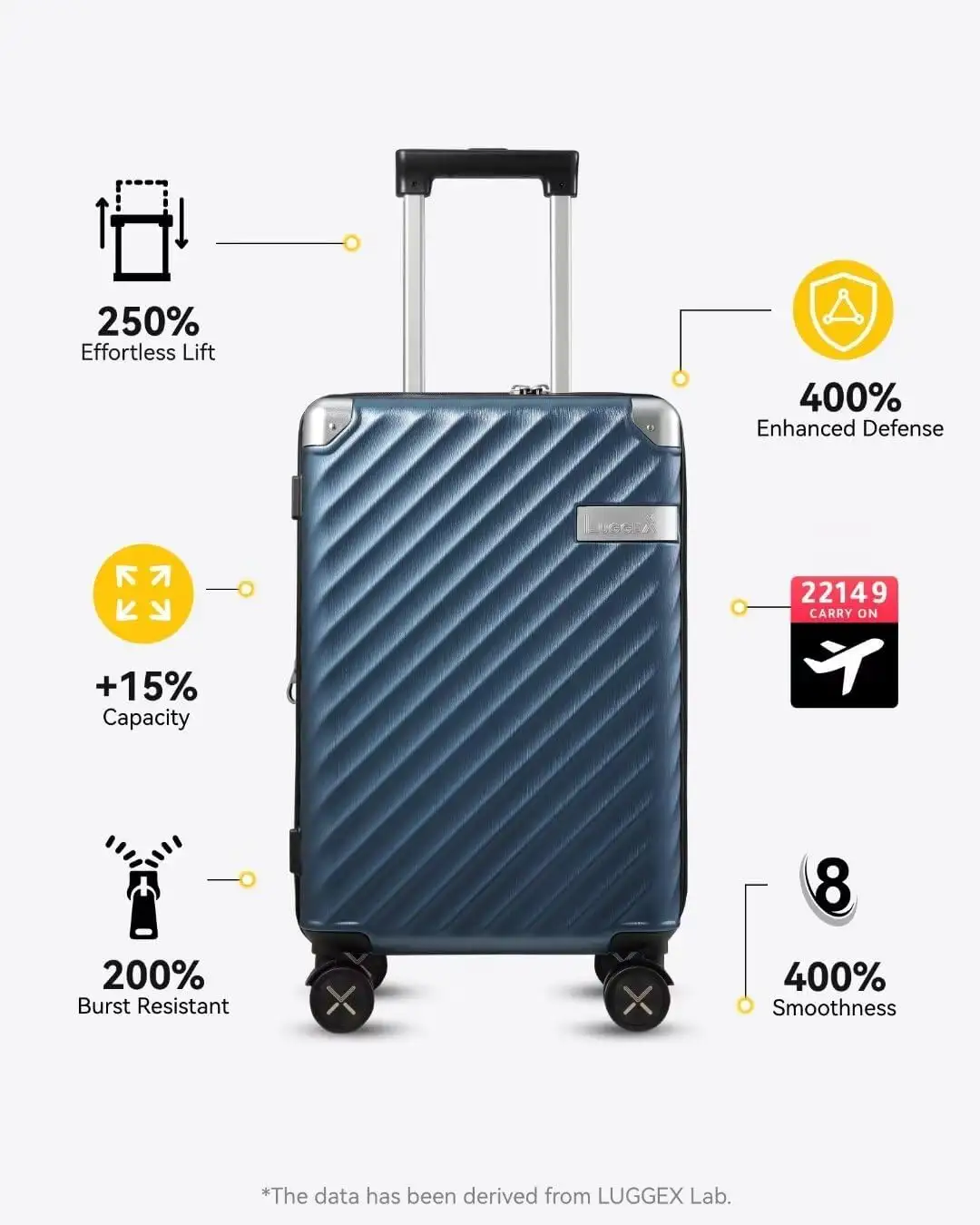 LUGGEX Luggage with Spinner Wheels - Polycarbonate Expandable Hard Shell Suitcase, Carry-On 20-Inch, Black - 61fNmlm3uL._AC_SL1350_